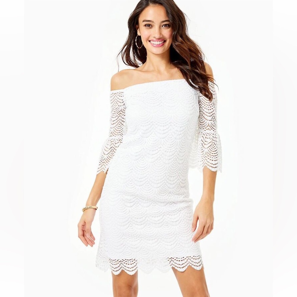 Lilly Pulitzer Lexa Dress-Resort White Scalloped Shell Lace